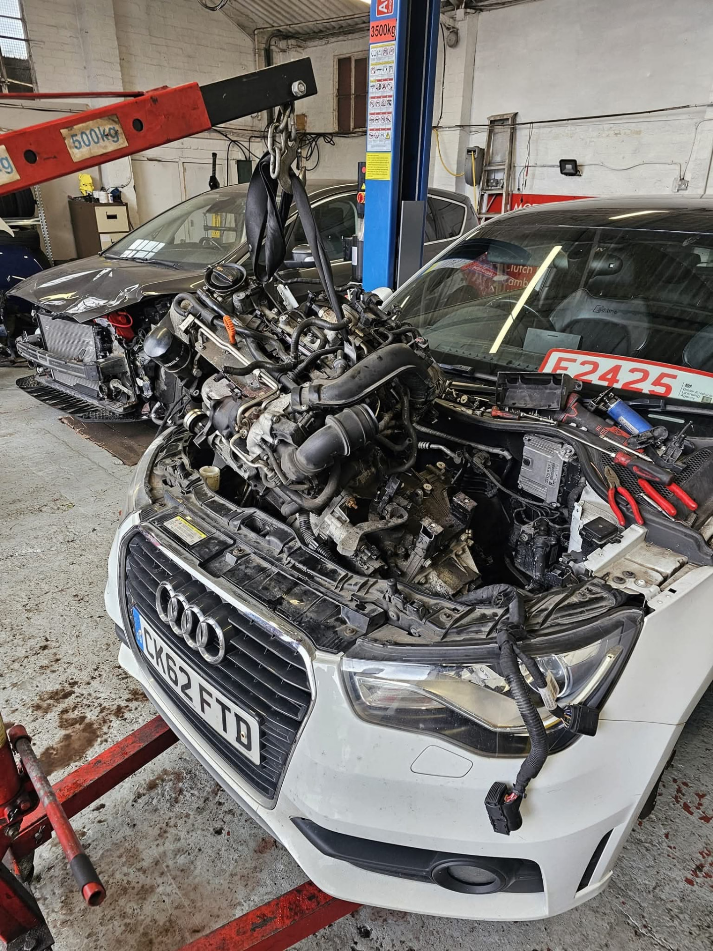 Audi A1 engine bay stripped down for a clutch and gearbox job